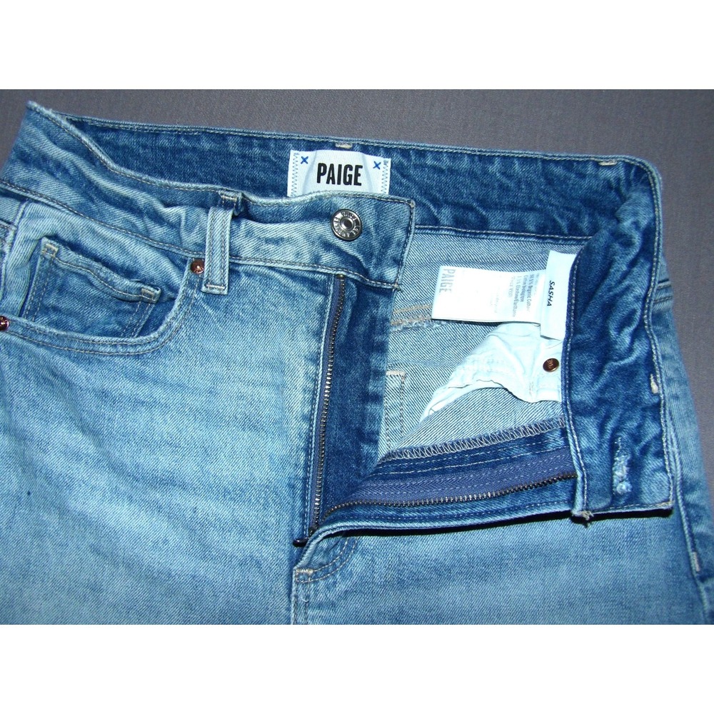 PAIGE Medium Wash Stretch SASHA Wide Leg High Rise Denim Jeans Women's 26 - Picture 7 of 9